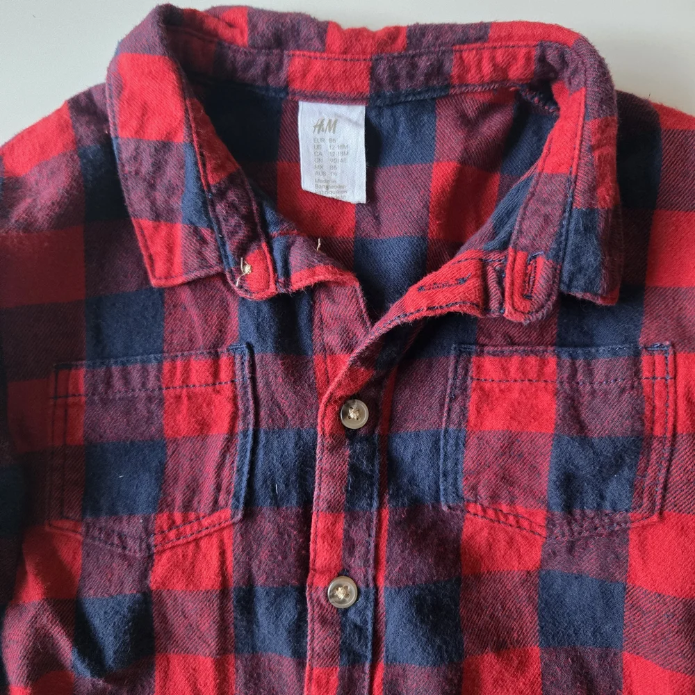 H&M Kids Long-sleeved Red & Blue Plaid Flannel Button Down Shirt